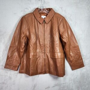 Denim & Co Jacket Womens 1X Rust Brown Lamb Leather Zip Front Classic A699906‎